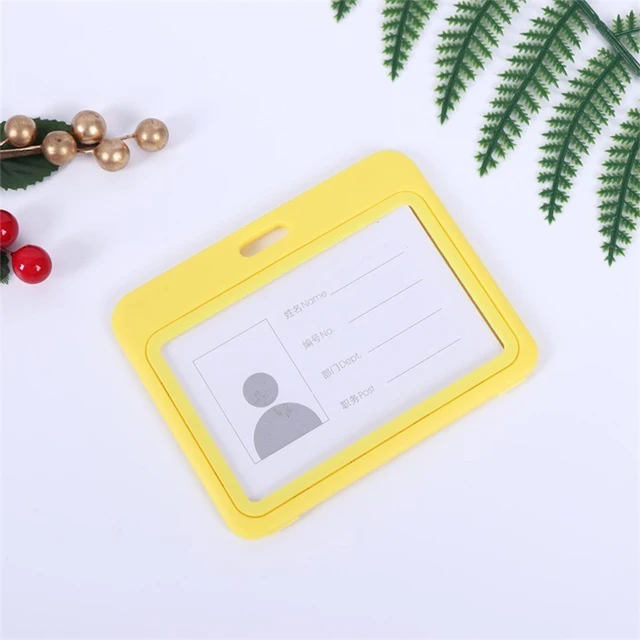 Cheap Transparent Credential Badge Holder Lanyard for Business Meeting Visiting Hang Pass Tag ID Card Candy Color Protector Case H-Yellow