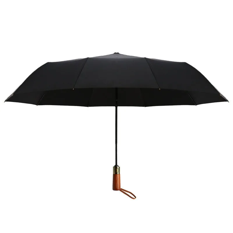 Solid Wood Short Handle Fully Automatic Three-fold Umbrellas For Tesla Volvo Volkswagen Luxury Car Customizable Umbrella