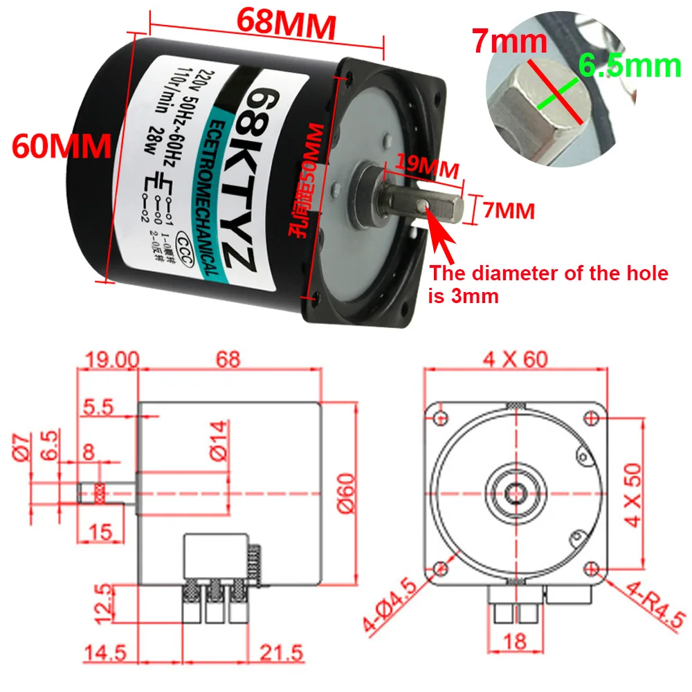 Ímã Permanente Synchronous Motor da Engrenagem do Eixo Centro mm 1rpm Rpm 2.5rpm Rpm 10 15 50 40 30 20rpm Rpm Rpm Rpm Rpm 28w 68 60ktyz 220v