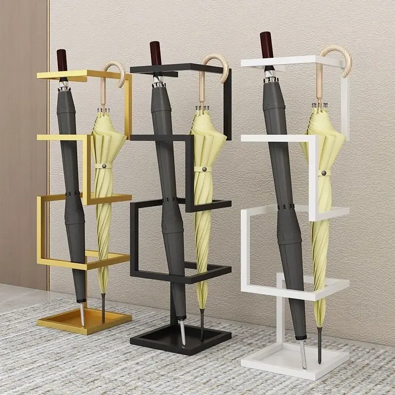 Simple Iron Umbrella Stand Geometric Parasol Holder High Temperature Paint Hollow Design Display Stand Elegant
