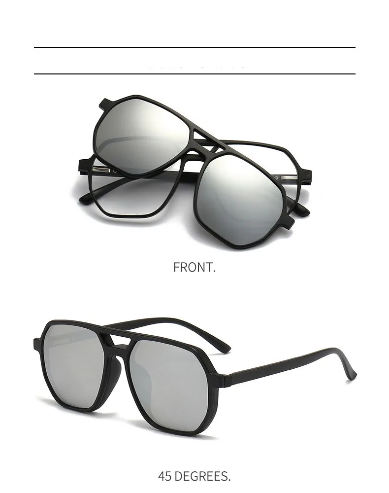 VCKA Big Frame Polarized Myopia Sunglasses 6 in 1 Prescription Magnetic Clip Men Women Glasses Custom Optical Eyewear -0.5 To-10