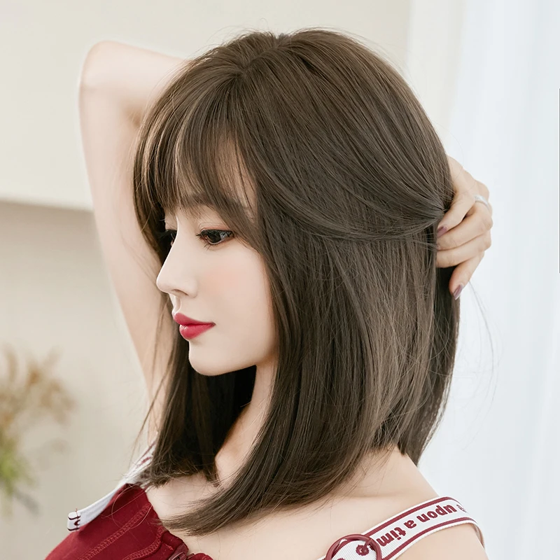 7JHH WIGS Synthetic Layered Straight Cool Brown Wig for Women
