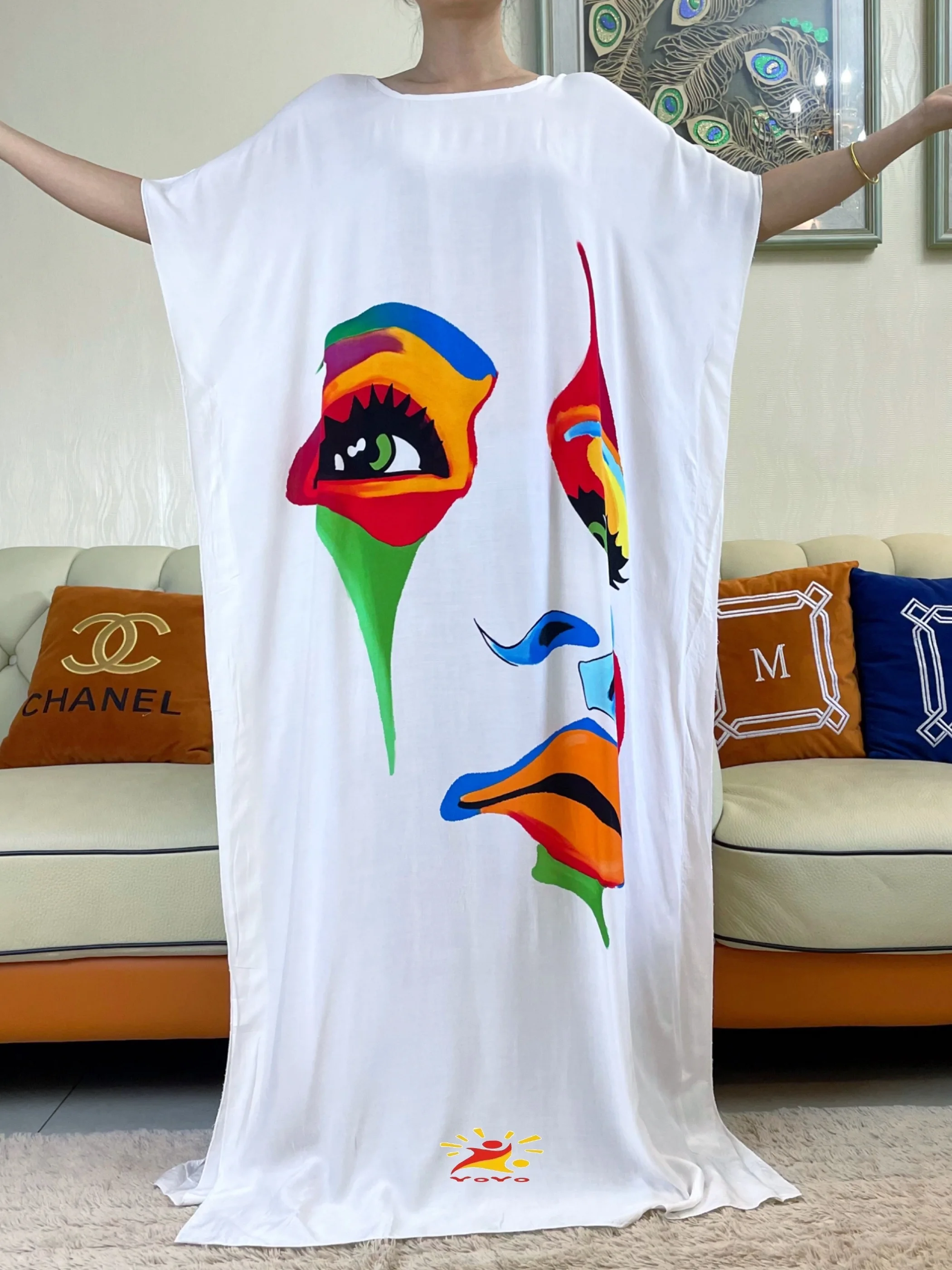 2023Summer Short Sleeve Printing Cotton Dresse With Big Scarf African Dashiki Floral  Loose Caftan Lady  Maxi Casual Vestidos