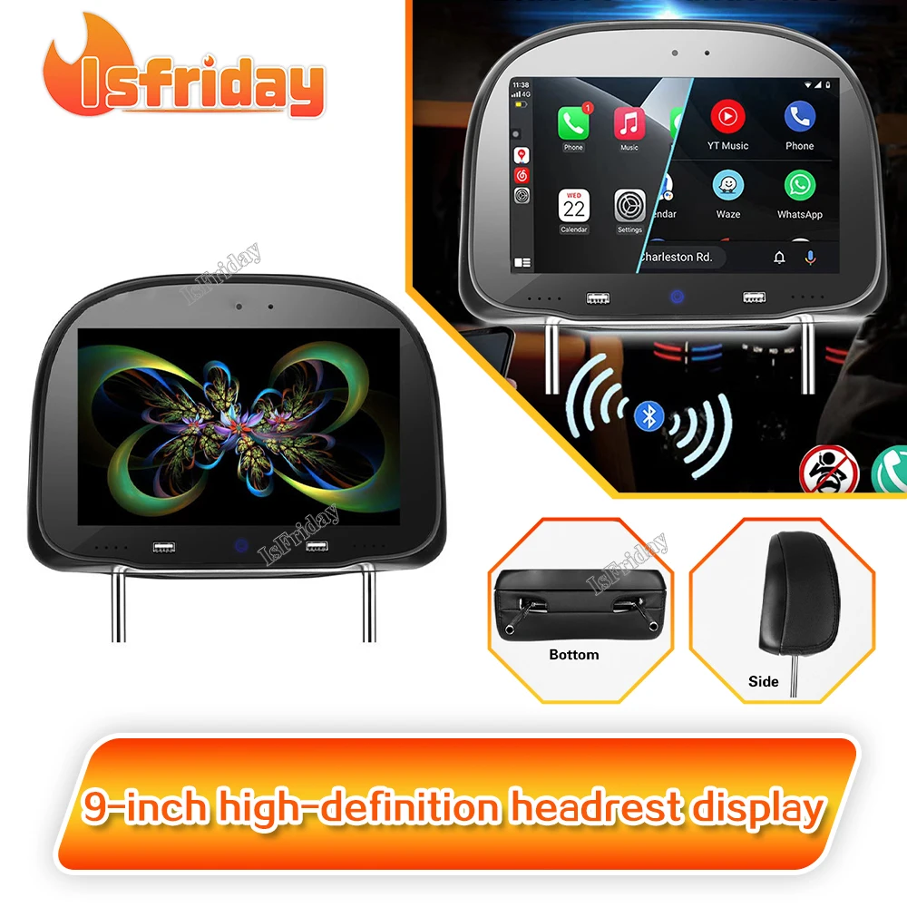 

9 Inch Car Headrest Monitor Multimedia Player Universal Automotive Headrest HD Smart Screen Pillow Monitor MP5 FM USB Speaker