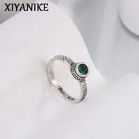 XIYANIKE Vintage Thai Silver Green Zircon Open Cuff Finger Rings for Women Girl New Fashion Jewelry Gift Party кольцо же