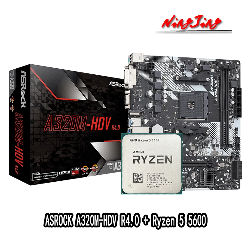 Amd ryzen 5 5600 cpu asrock a320m hdv r4 0 am4 cpu 