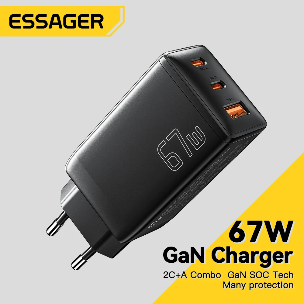 Essager 67W GaN USB Charger Quick Charge QC3.0 PD PPS USB Type C Charger For IPhone 14 13 Macbook Laptop iPad Xioami Samsung S23