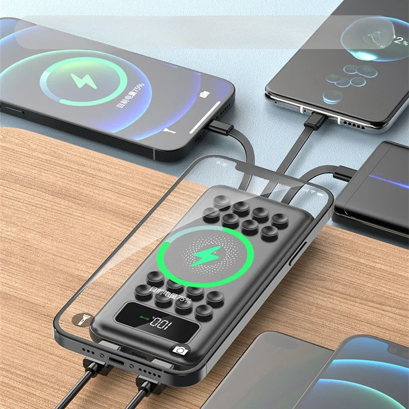 With Cable Wireless Power Bank 20000mAh For IPhone 14 13 Samsung Huawei Xiaomi Portable External Powerbank 4