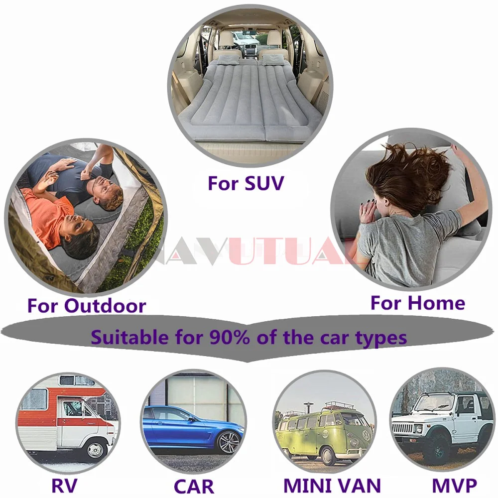 SUV 자동차 팽창식 에어 매트리스 캠핑 침대, 전기 에어 펌프, 베개 2 개, 휴대용 수면 패드, 가정, 야외 및 여행용
