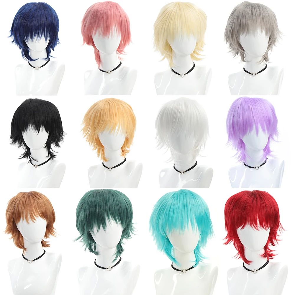 cosplay Wig 12color short hair Sky blue Silver light pink brown Taro green Party synthetic wig+Free wig cap