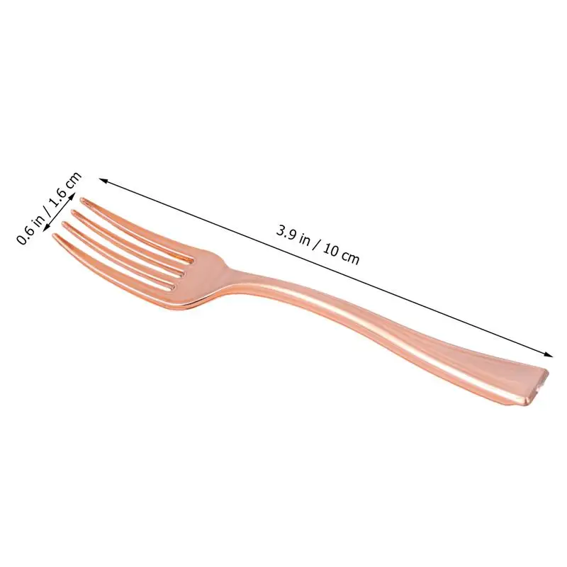 Stainless Steel Table Forks Plastic Disposable Mini Gold Utensils Flatware Salad Cutlery Cocktail Cake Dessert Tasting 24pcs