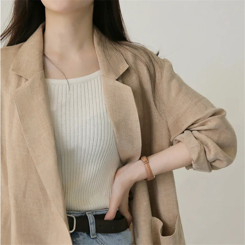 Khaki Women Blazers Single Button Solid Colors Long Sleeve Suits 2023 Spring Autumn Office Lady Plus Size Chic Elegant Blazer
