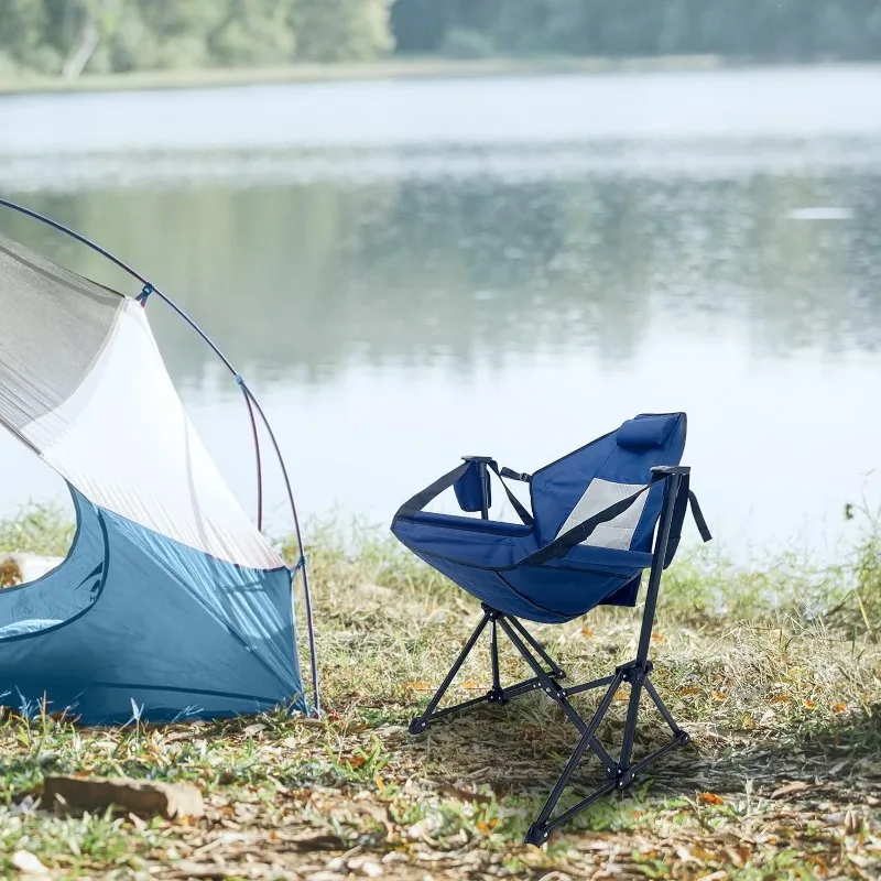 Hammock Camping Chair,Outdoor Swinging Rocking Camping Chair,Folding Adjustable Back Portable Chairs for Patio,Supports 300LBS