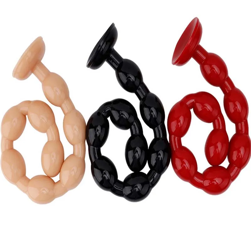 Plug anal souple à billes et long dildo en silicone pour anus_voghion.com