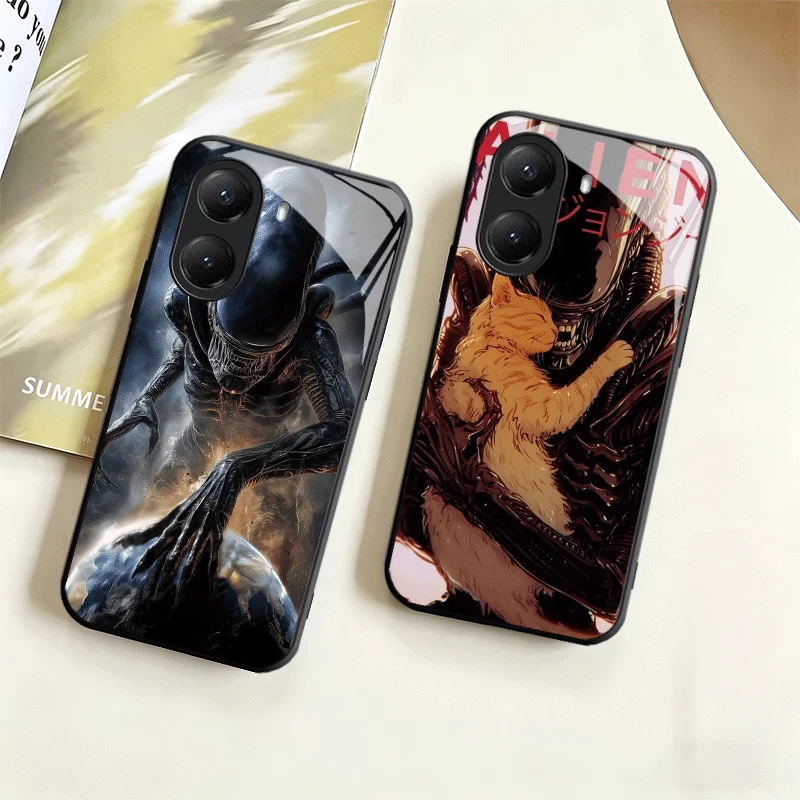 Sleek Alien-Theme Tempered Glass Phone Case