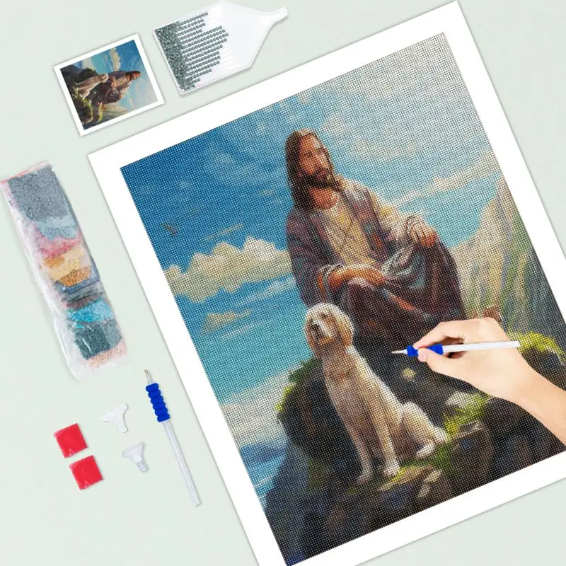 CHENISTORY Full Diamond Mosaic Jesus And The Lamb 5D Diamond Embroidery Painting Portrait Arts And Crafts Pictures For The Home diamond painting