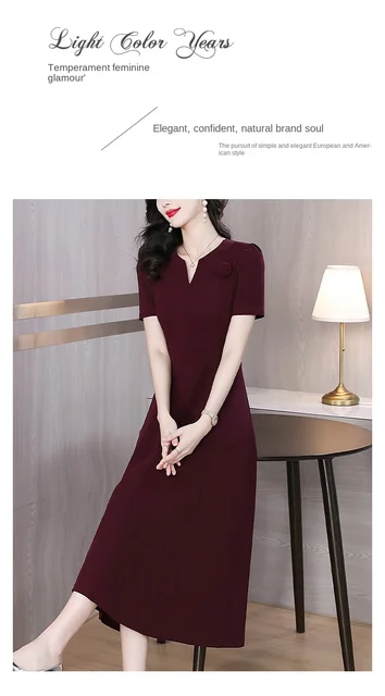 Vestido Mujer Verano Vestido Midi De Algodón Y Lino Con Cuello En