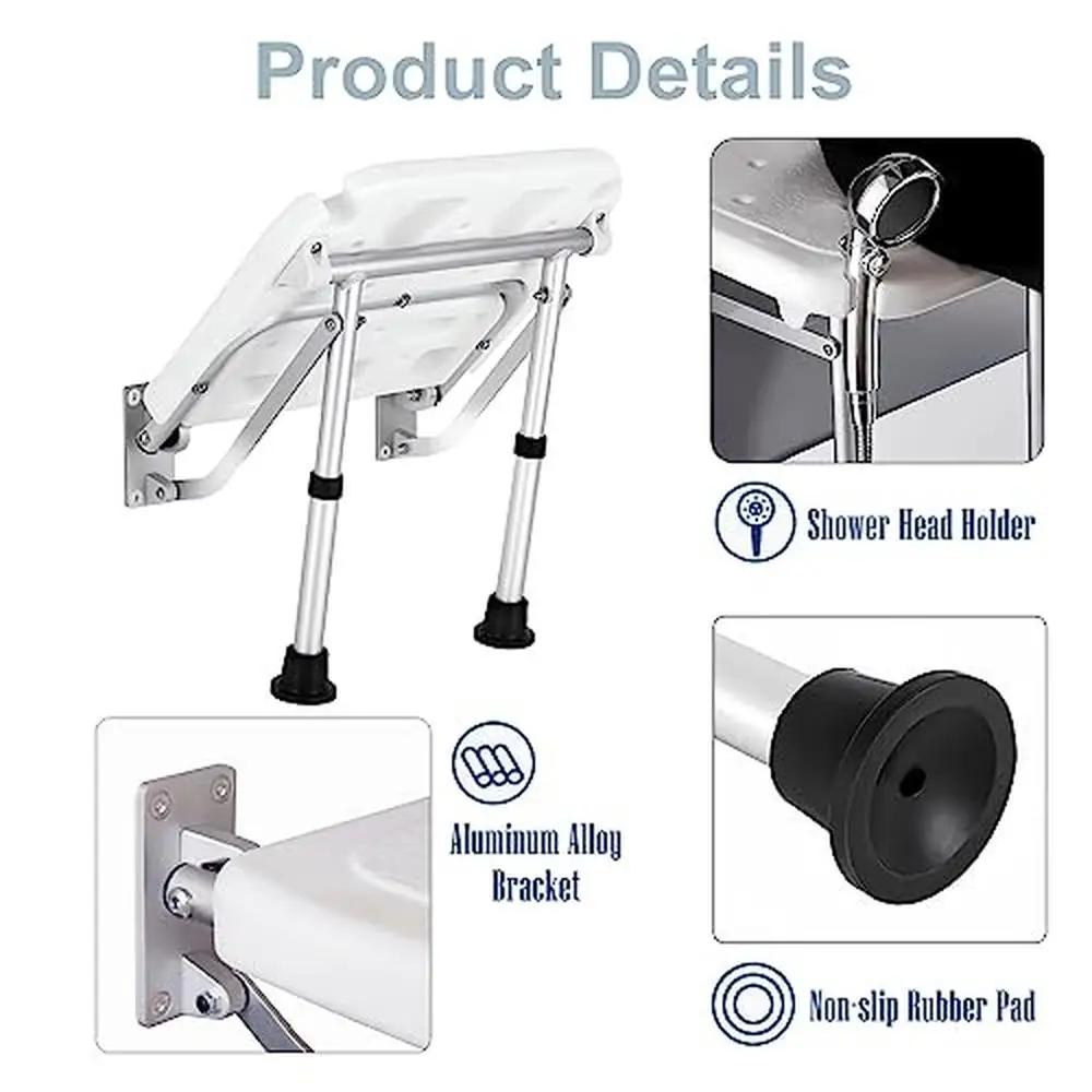 Adjustable Height Folding Shower Seat Wall Mounted Bath Bench Stool Elderly Handicap Pregnant Women Stylish & Convenient Space 5