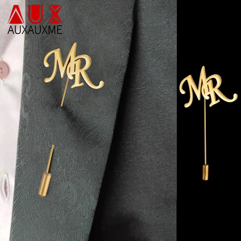 

Auxauxme Custom Capital Letters Brooch Stainless Steel Personalized Nameplate Brooch Pin Women Men Jewelry Gifts