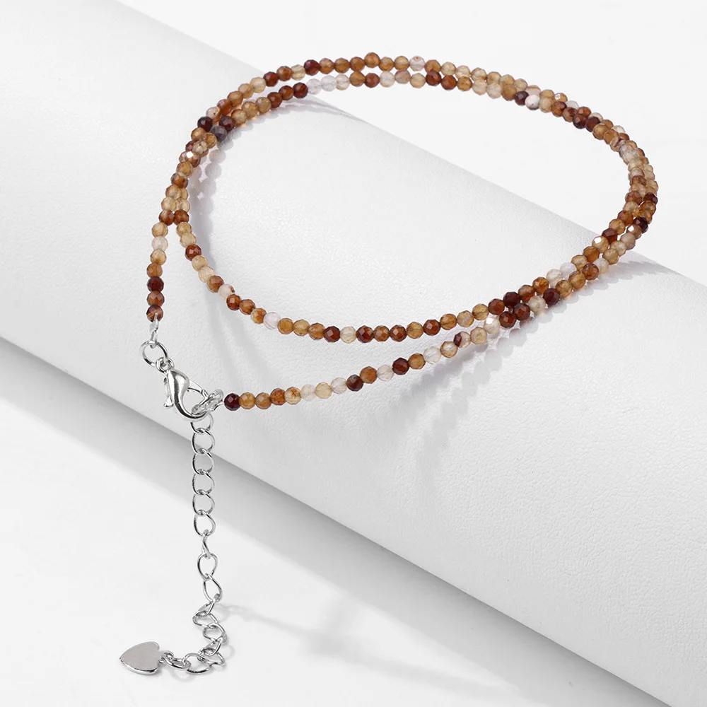 2mm Natural Stone Beads Necklace Simple Female Women Handmade Bohemia Choker Necklaces Tourmaline Crystal Chain Fashion Jewelry