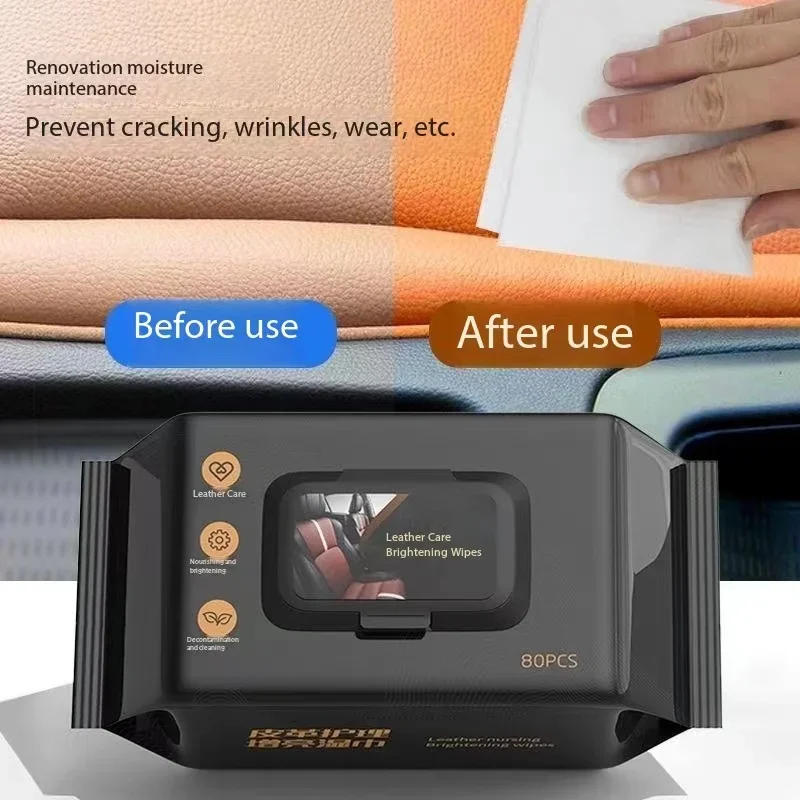 80pcs/bag Car Interior Cleaning Wipes Multi-function Car Dashboard Seat Leather Nursing Brightening Wipes Wash Care
