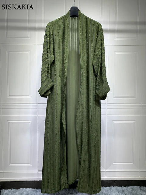 Siskakia Fashion Muslim Kimono Abaya Solid Striped Retro Ethnic Cardigan Robe Dubai Middle Eastern Saudi Arabia Eid Clothes 2022 3