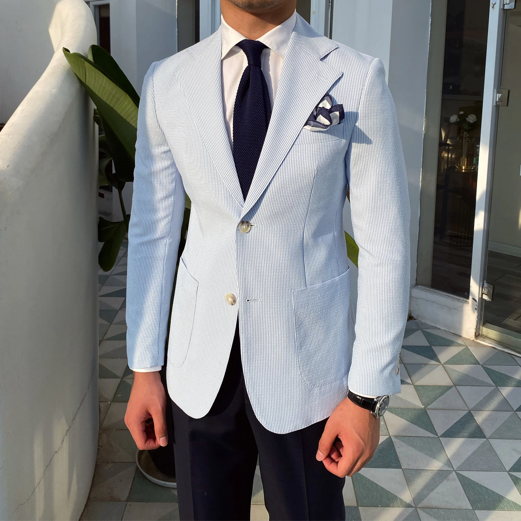 Men slim fit single button suit jacket for party office dress