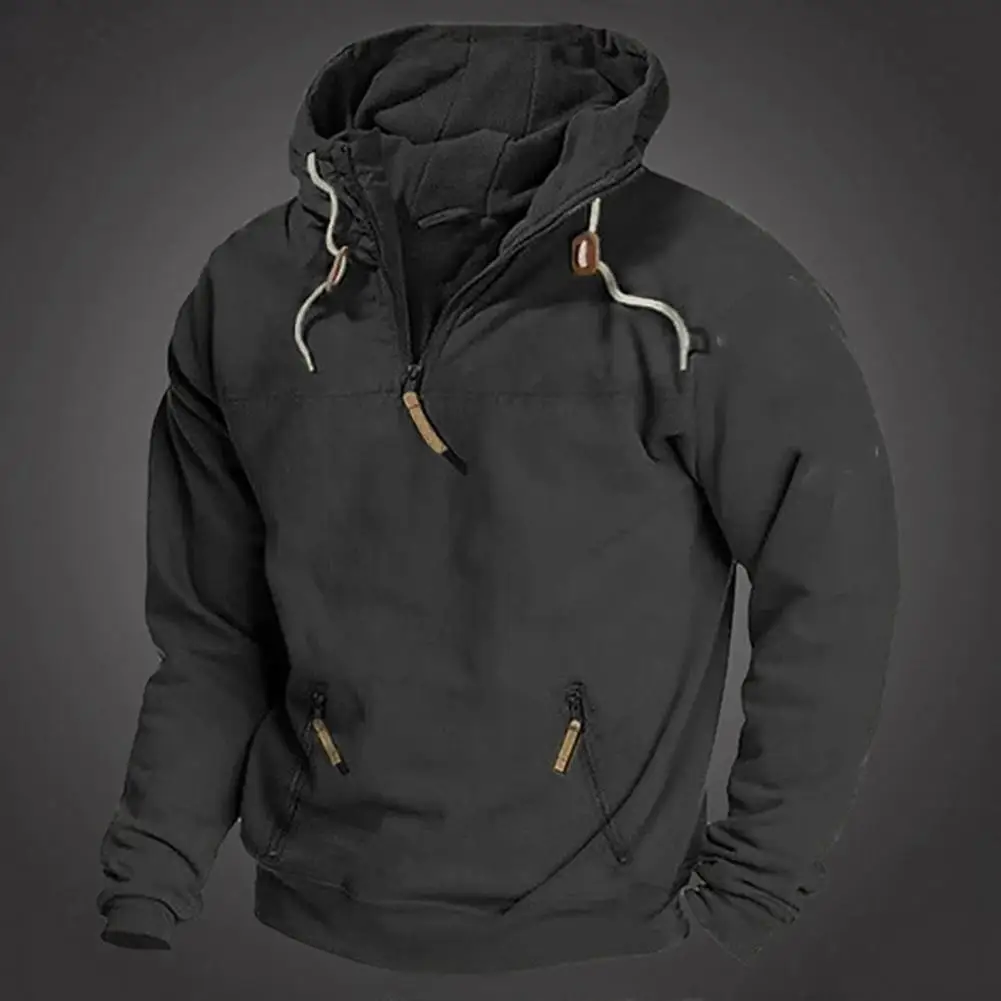 

Zipper Neckline Men Hoodie Men's Zipper Neckline Hoodie Sweatshirt with Pockets for Outdoor Sports Gym Workouts Solid for Autumn