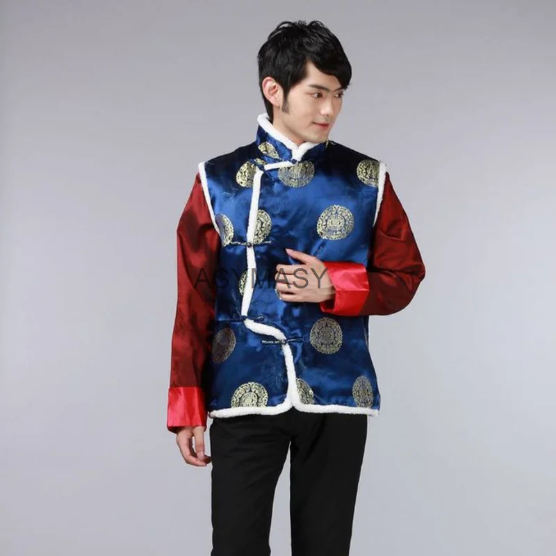 New Year Tang Suit Traditional Chinese Clothing for Men Kung Fu Clothes Birthday Party Hanfu Blouse Chinese Tops Vintage vest men chinese style shirt,hanfu jacket