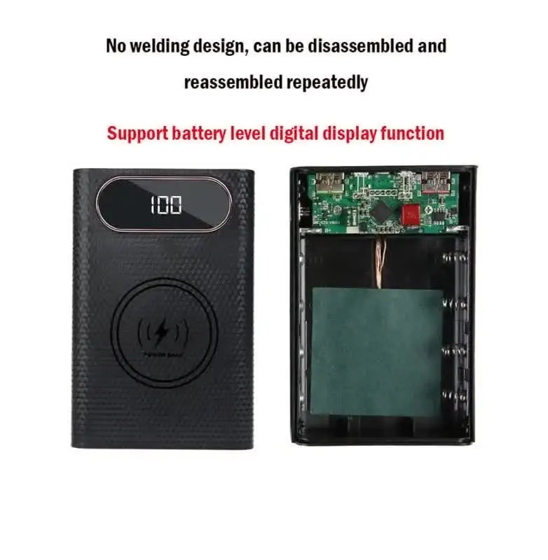 DIY Power Bank Box With LCD Display - 4x21700 Battery Case With Wireless Charging