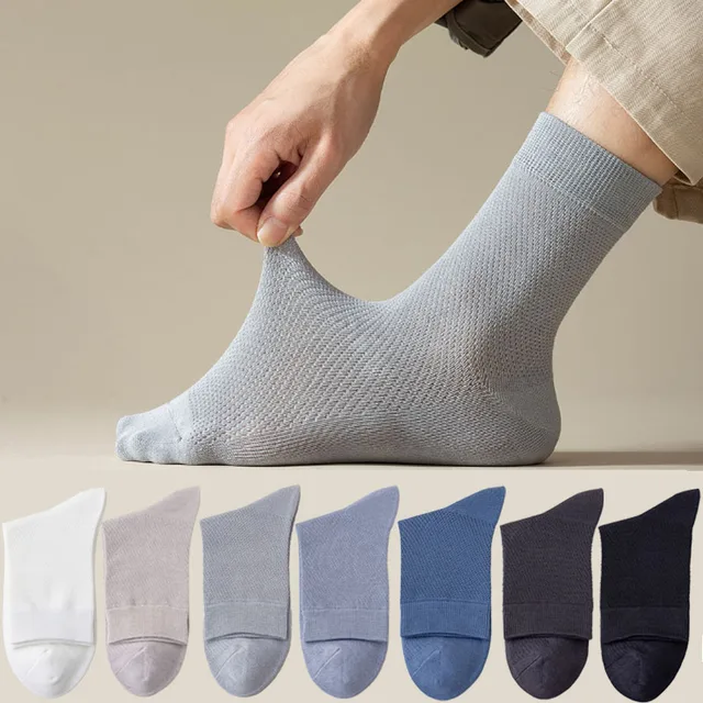 1 Pairs Men Summer Socks High Quality 96% Pure Cotton Business Deodorant Long Thin Sock Mesh Breathable Male Solid Color Casual 1