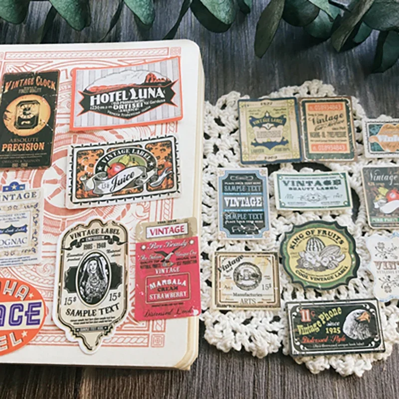 28Pcs Retro Small Brands Vintage Stickers Junk Journal Ephemera Label DIY Diary Album Aesthetic Sticker Scrapbooking Material