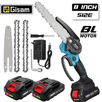 Gisam 8 Inch Electric Chain Saw Brushless Motor Battery ChainSaw Rechargeable Pruning Saw WoodWorking Power Tool for Makita 18V 1