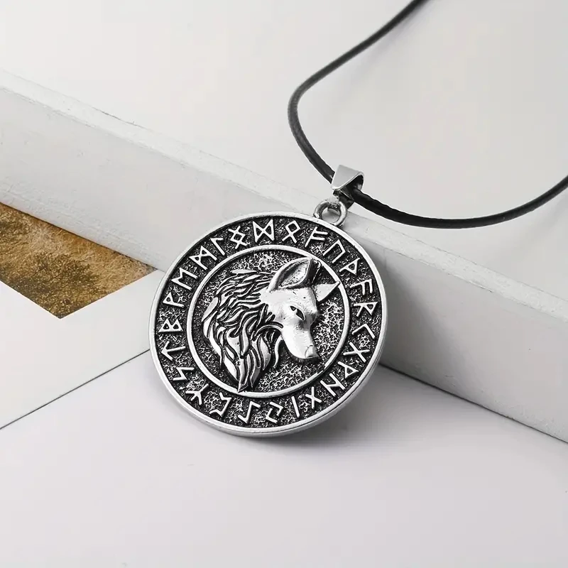 Collier pendentif tête de loup celtique assis, Viking nordique, Odin 7.5, Rune rétro, bijoux Pmotexecutive double face, 1PC