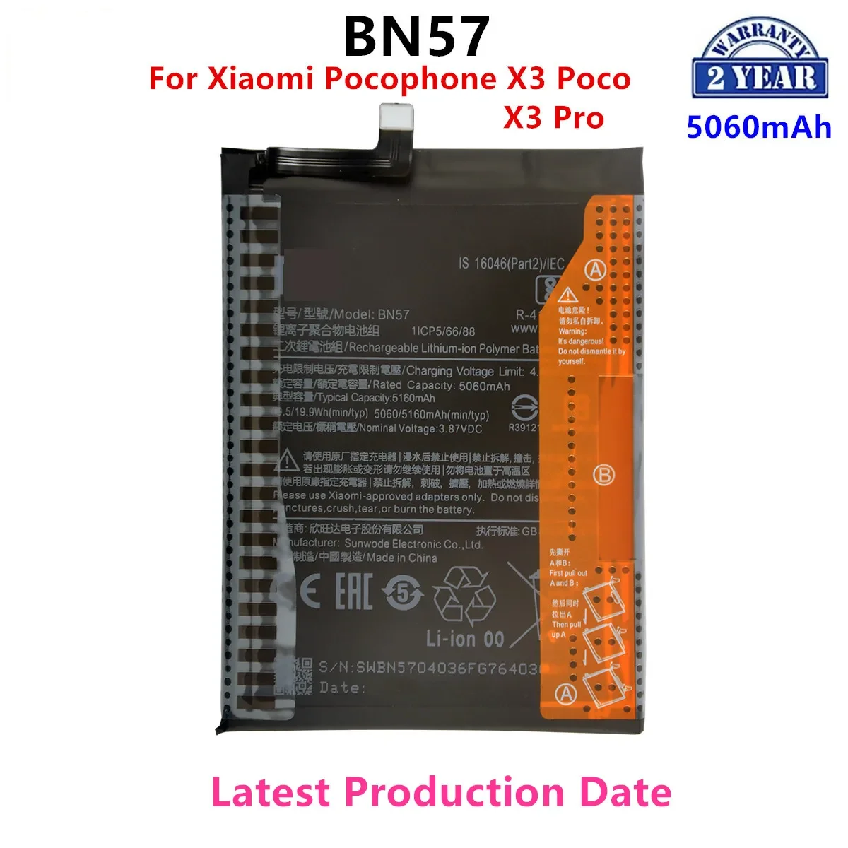 

100% Orginal BN57 5060mAh Battery For Xiaomi Pocophone X3 Poco /X3 Pro Phone Replacement Batteries