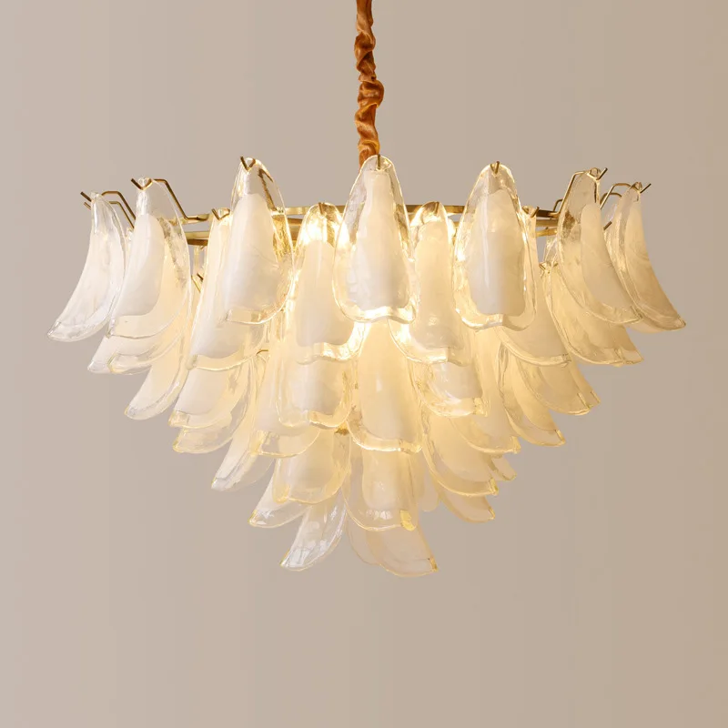 

French Pendant Lamp Light and Luxury Restaurant Chandelier Postmodern Simple Year New Designer Retro Glass Feather Bedroom Lamp