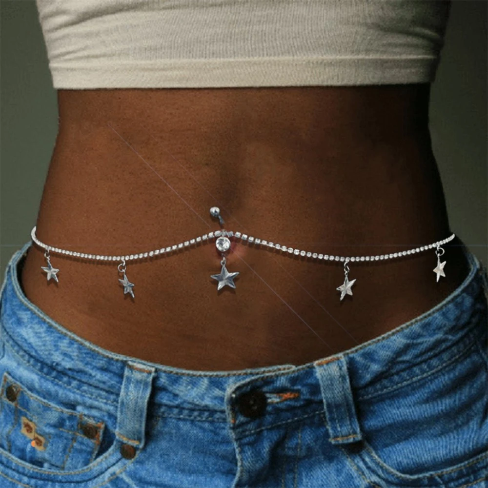 Bijoux de piercing au nombril rétro pour femmes, pendentif étoile en biscuits brillant, bikinis