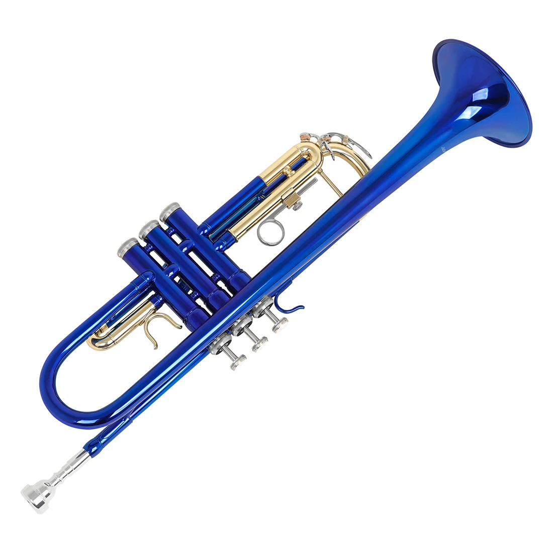 SLADE Bb Tone Blue Trumpet Instrument Brass Body Colorful Gold Key Trumpet with Pressure Valve Cleaning Accessories