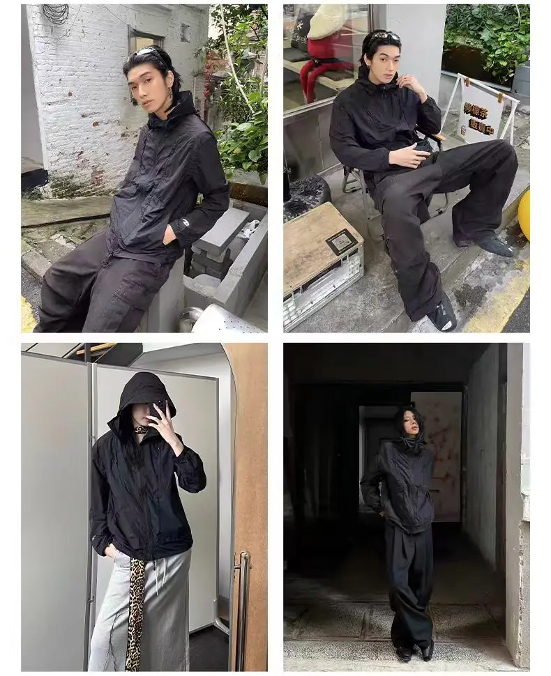 C  Outdoor sunscreen jacket lightweight nylon material back ventilation multipocket techwear aesthetic gorpcore