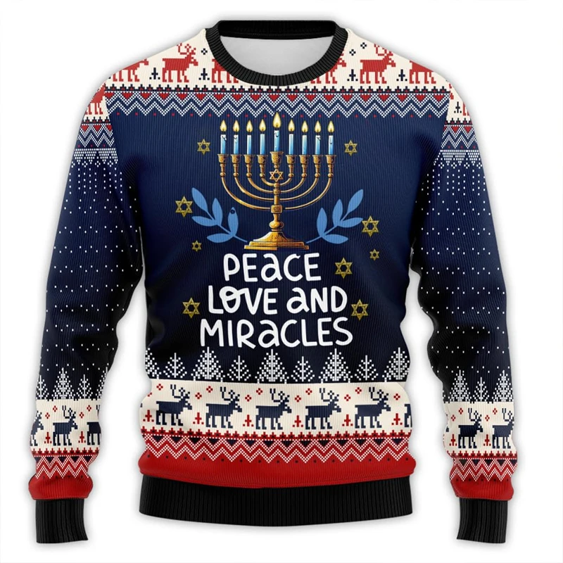 Hanukkah Menorah 3D Printed Ugly Christmas Sweater For Unisex
