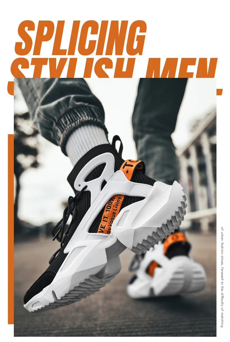 Light Men Sneakers High Top Sock Shoes Breathable Sports Walking Shoes Thick Bottom Men Casual Shoes Large Size 39-46