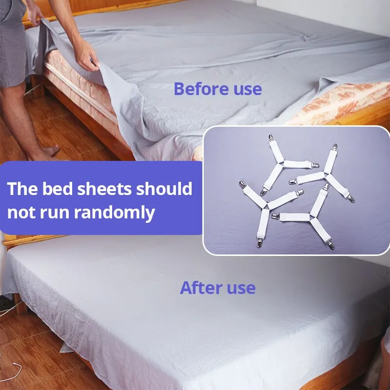 4pcs Adjustable Bed Sheet Fasteners Straps Elastic Mattress Cover Corner Holder Clip Grippers Suspender Cord Hook Loop Clasps 4