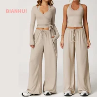 BIANHUI automne femmes Yoga 2/3 pièces ensemble séchage rapide beauté sangle arrière ensemble de sport décontracté course Fitness vêtements de sport en plein air 1