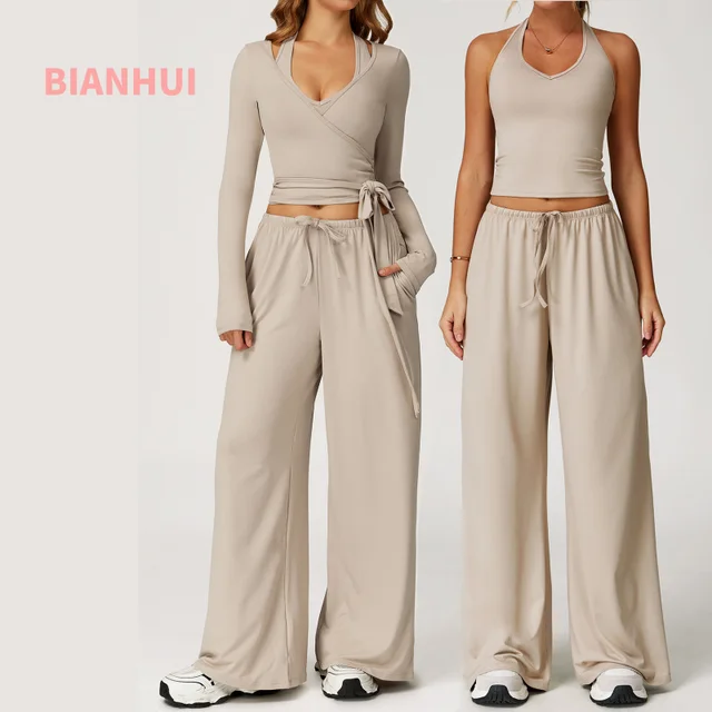 BIANHUI automne femmes Yoga 2/3 pièces ensemble séchage rapide beauté sangle arrière ensemble de sport décontracté course Fitness vêtements de sport en plein air 1
