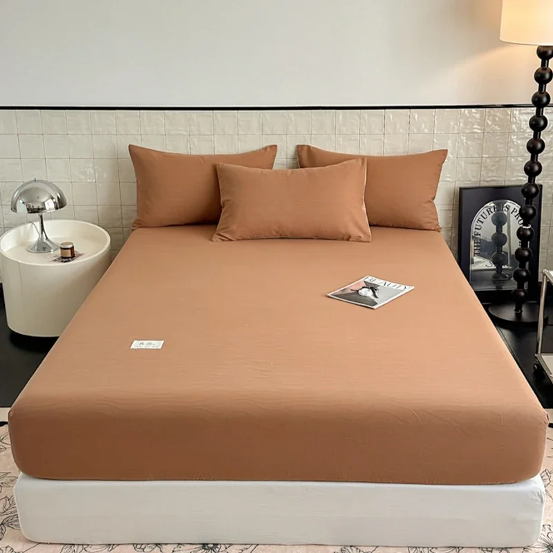 solid color mattress single piece pure cotton mattress cover sheet non-slip all-inclusive mattress Simmons protective cover 4