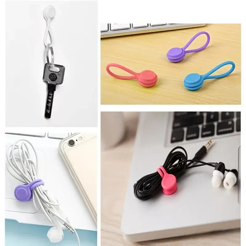 Cable Ties Reusable Magnetic Cable Ties Cord Organizer Silicone Magnetic Cord Ties for Bundling Stuff Book Marker Fridge Magnets