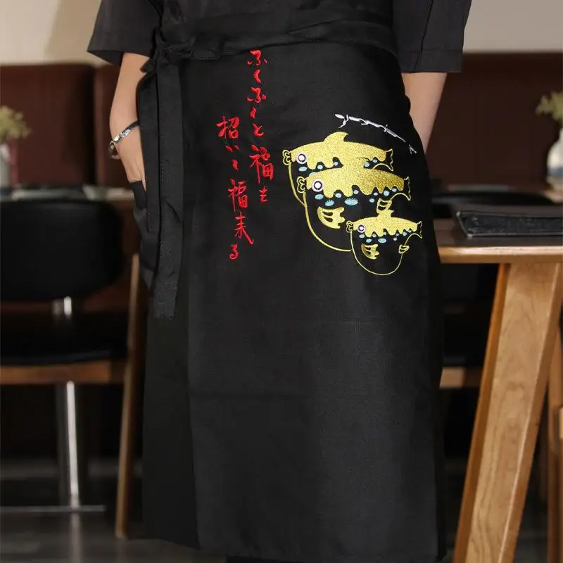 Japanese Apron Cuisine Half Body Waist Unisex Kitchen Chef Restaurant Waiter Work Clothes Embroidered Short Bottoms Uniform New Kitchen Apron Cooking Apron Chef Apron Hat Set