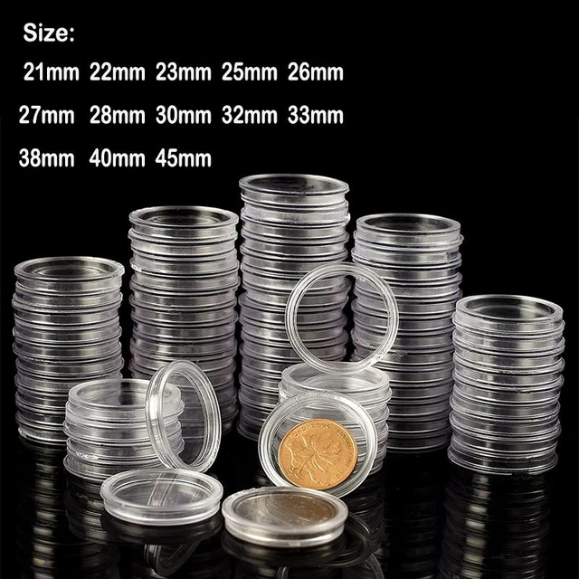 Boîte de rangement de pièces de monnaie 30mm porte-monnaie en boîte ronde  transparente Capsules en plastique vitrines organisateur pour fournitures  de collecte de pièces