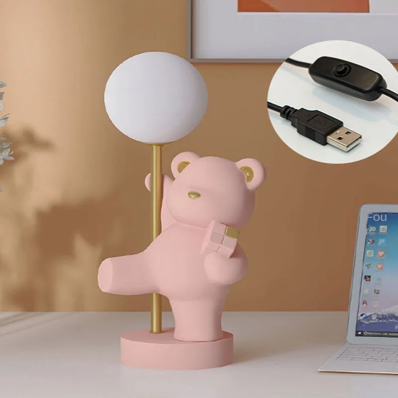 곰 테이블 램프 공주 야간 조명 침실 어린이 방 책상 장식, 창의적인 생일 선물, USB LED 책상 램프, 야간 램프