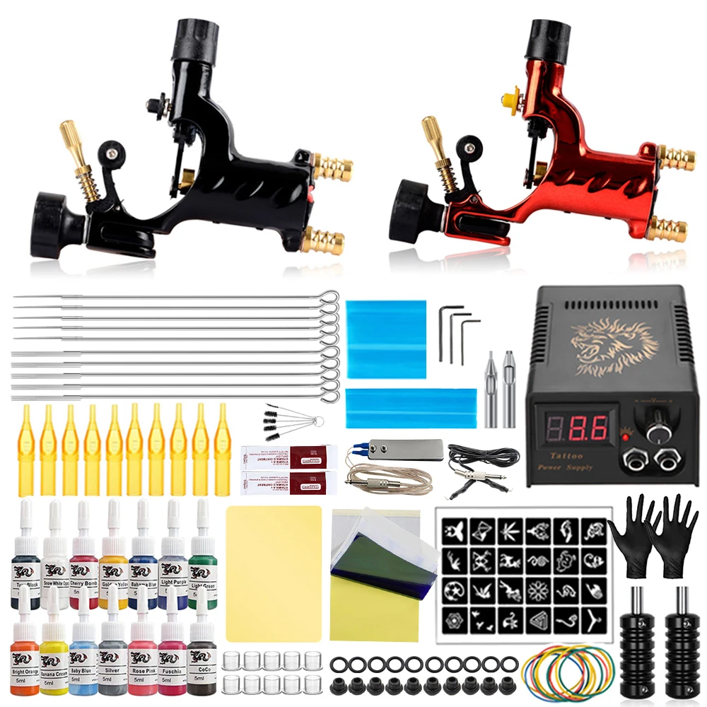 Complete Tattoo Kits Rotary Tattoo Machine Guns Sets with Power Supply Needles Ink for Tattoo Artist Beginner Tattoo Kit Supplie 6 sets canvas easel small painting canvas oil canvas crafts mini artist easel wooden mini canvas child white art blank board